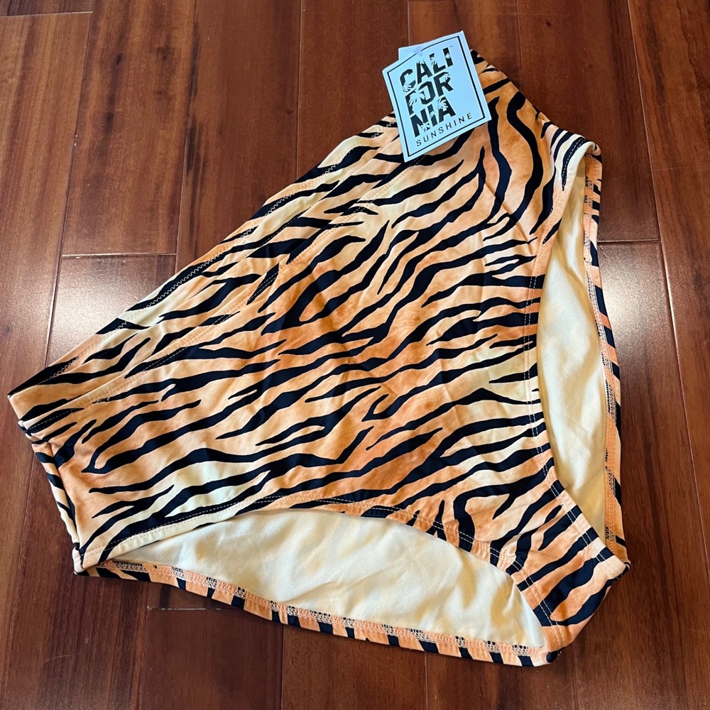 Tiger Print Bikini High Waisted Bottom Swim Black Orange New Plus Size 2 / 2X